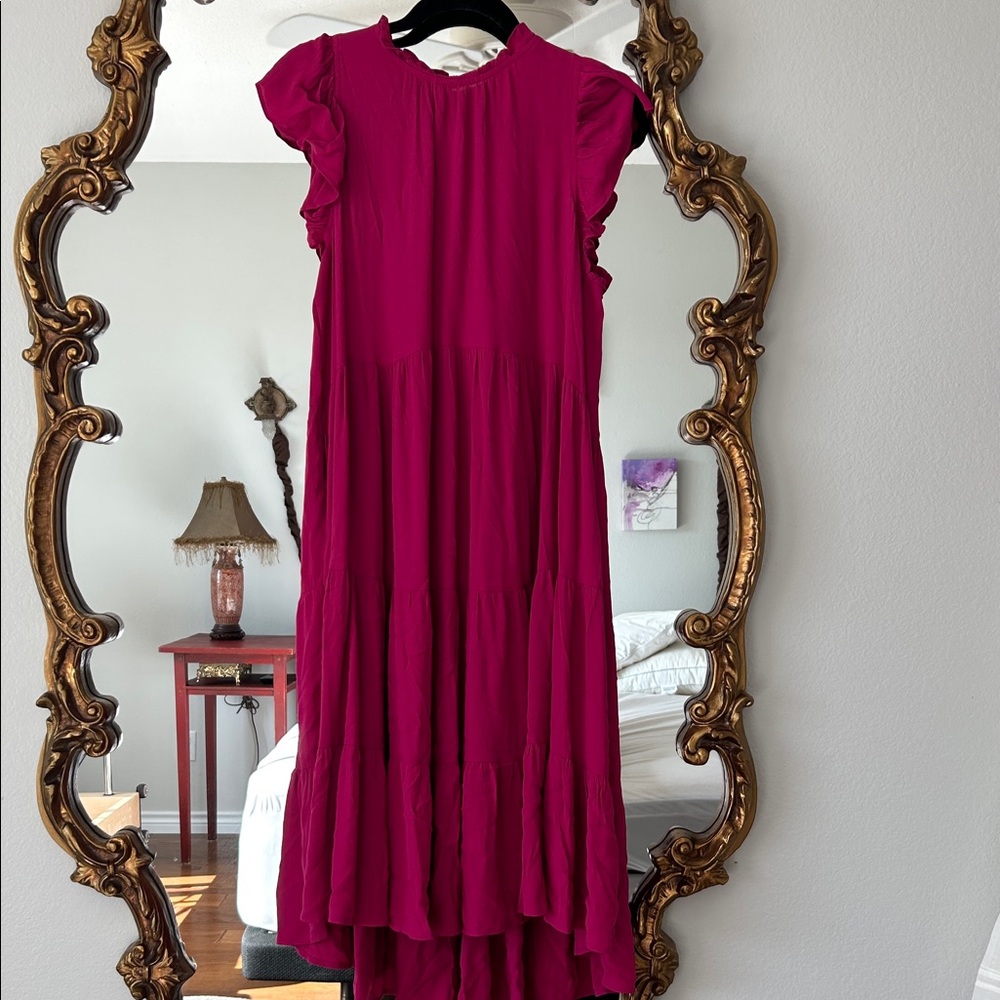 Women's Ruffle Sleeve Maxi Dress in Fuchsia Sz Large